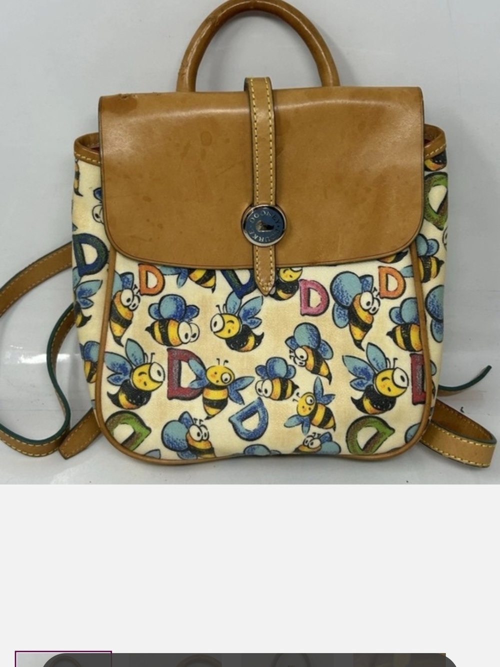 Dooney & Bourke Bee Print Leather Trim Backpack - Yellow/Tan